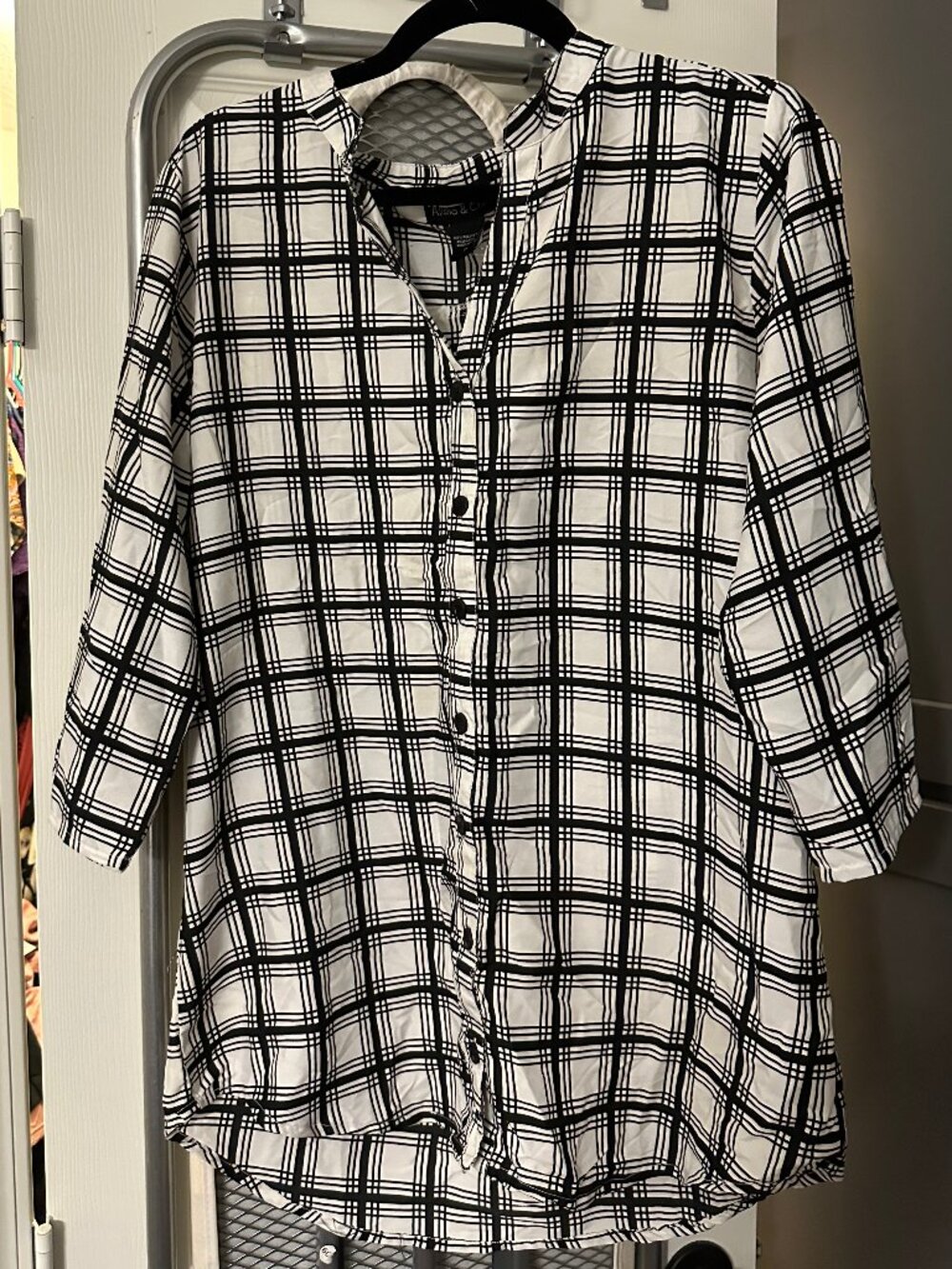 black and white plaid button up